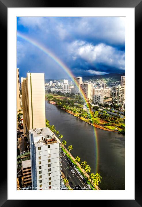 Colorful Double Rainbow Buildings Waikiki Ala Wai Canal Honolulu Framed Mounted Print by William Perry