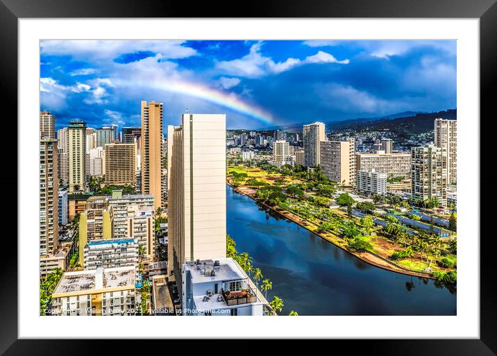 Colorful Rainbow Buildings Waikiki Ala Wai Canal Honolulu Hawaii Framed Mounted Print by William Perry