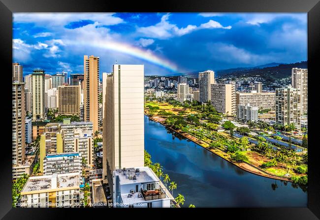 Colorful Rainbow Buildings Waikiki Ala Wai Canal Honolulu Hawaii Framed Print by William Perry