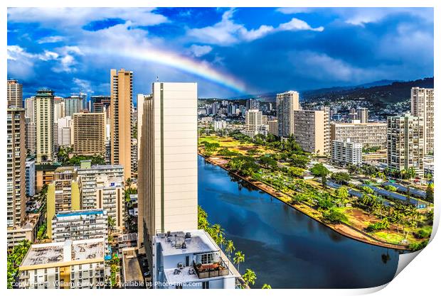 Colorful Rainbow Buildings Waikiki Ala Wai Canal Honolulu Hawaii Print by William Perry