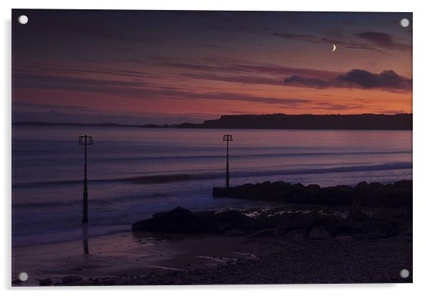Amroth Moonrise Acrylic by Creative Photography Wales