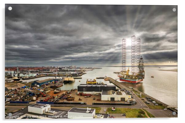 Oil rigs in Esbjerg harbor at the North Sea,  Denmark Acrylic by Frank Bach