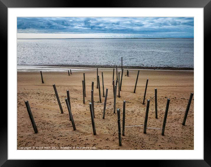 Poles on Hjerting public beach promenade in Esbjerg, Denmark Framed Mounted Print by Frank Bach