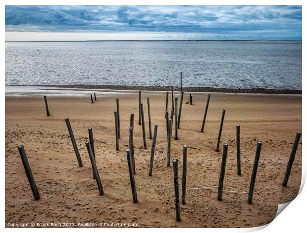 Poles on Hjerting public beach promenade in Esbjerg, Denmark Print by Frank Bach