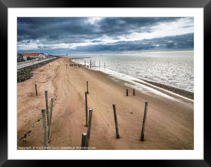 Poles on Hjerting public beach promenade in Esbjerg, Denmark Framed Mounted Print by Frank Bach