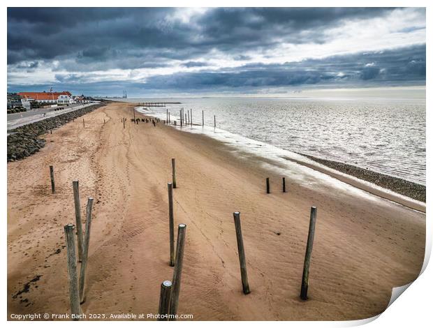 Poles on Hjerting public beach promenade in Esbjerg, Denmark Print by Frank Bach