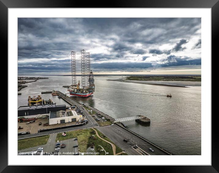 Oil rigs in Esbjerg harbor at the North Sea,  Denmark Framed Mounted Print by Frank Bach