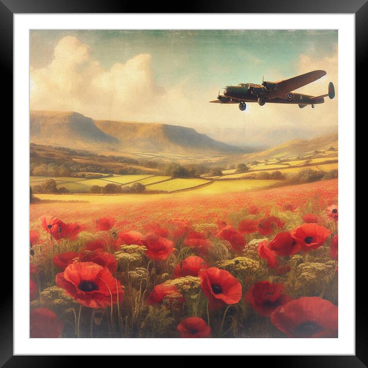 lancaster over poppy field Framed Mounted Print by kathy white