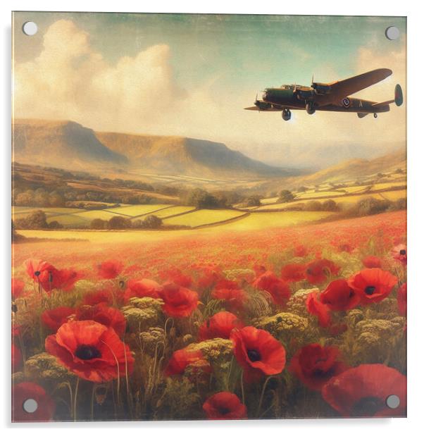lancaster over poppy field Acrylic by kathy white