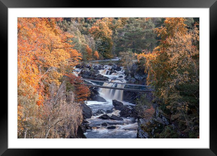 Rogie Falls in Autumn Framed Mounted Print by John Frid