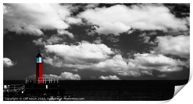 Watchet Harbour lighthouse Print by Cliff Kinch