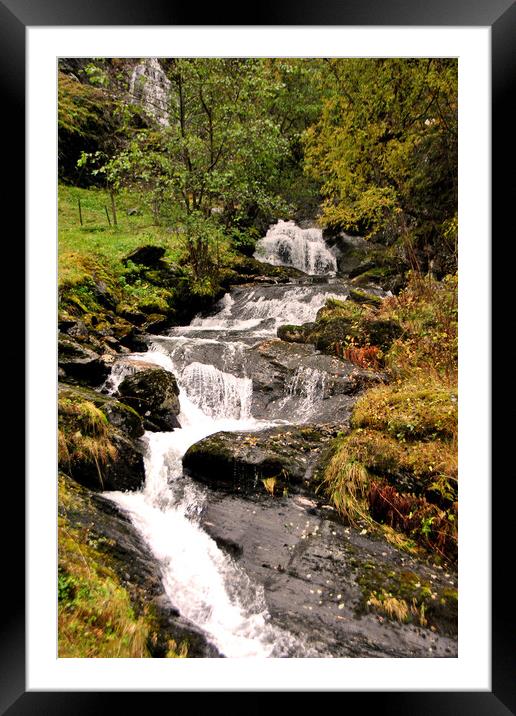 Waterfall Flamsdalen Valley Flam Norway Scandinavia Framed Mounted Print by Andy Evans Photos