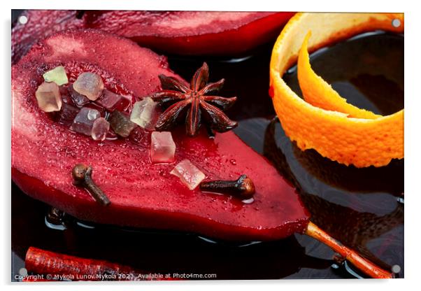 Tasty pear dessert of pears in wine sauce Acrylic by Mykola Lunov Mykola