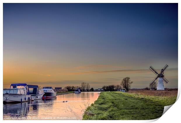 Sunset Thurne Dyke Norfolk Broads   Print by Jim Key