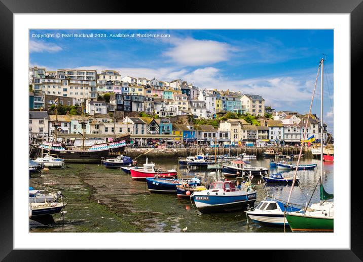 Colourful Brixham Harbour Devon Framed Mounted Print by Pearl Bucknall