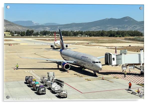 Aeroflot Jet at Bodrum Airport Turkey  Acrylic by David Pyatt