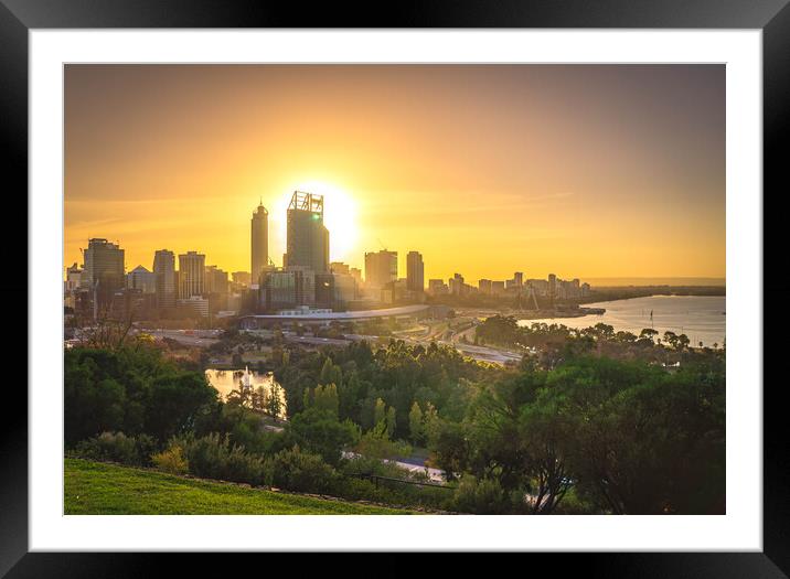 Perth Sunrise from Kings Park Framed Mounted Print by Paul Grubb