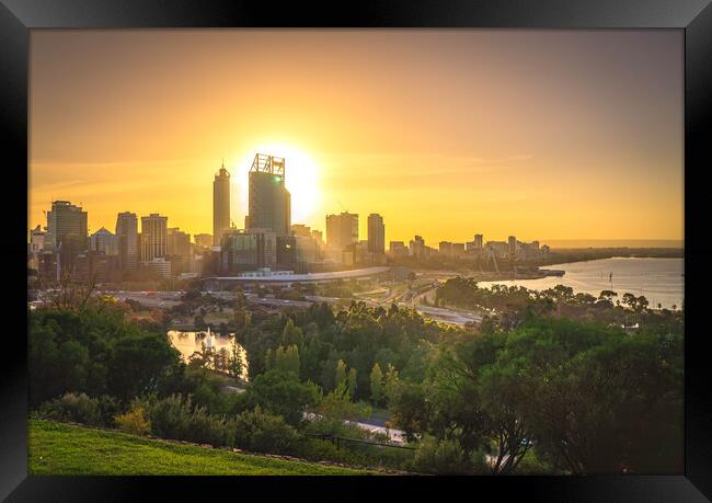 Perth Sunrise from Kings Park Framed Print by Paul Grubb