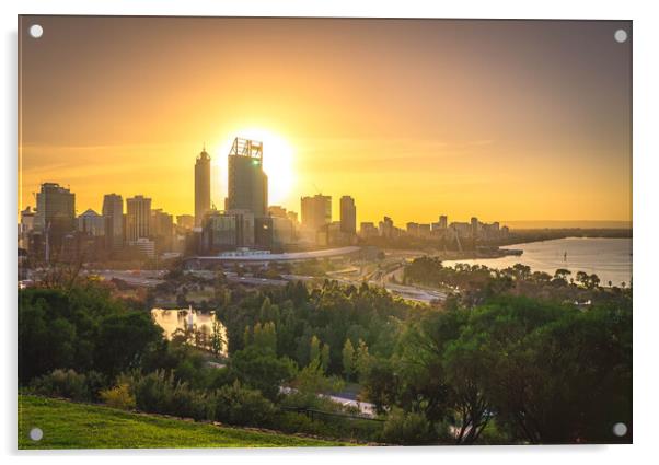 Perth Sunrise from Kings Park Acrylic by Paul Grubb