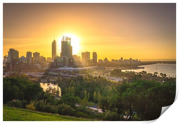 Perth Sunrise from Kings Park Print by Paul Grubb