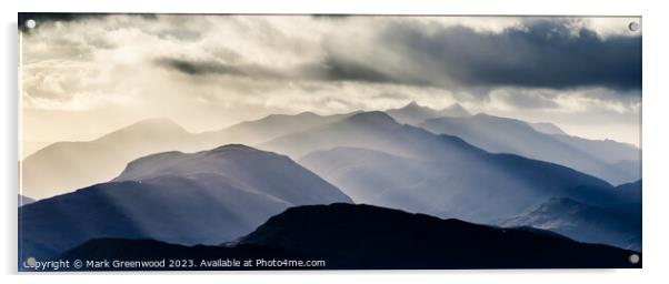 Ben Cruachan in the Rays Acrylic by Mark Greenwood