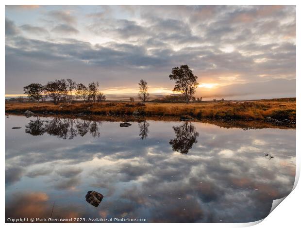 Loch Ba Sunrise Print by Mark Greenwood