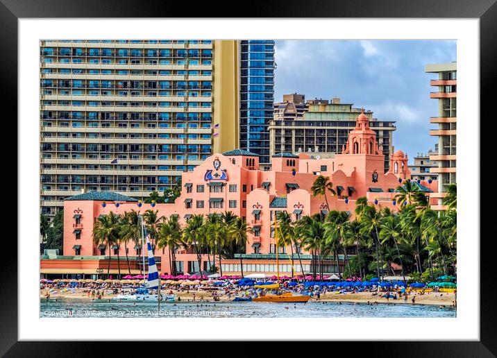 Colorful Old Hotel Buildings Waikiki Beach Honolulu Hawaii Framed Mounted Print by William Perry