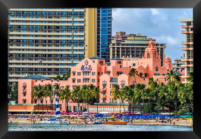 Colorful Old Hotel Buildings Waikiki Beach Honolulu Hawaii Framed Print by William Perry