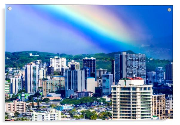 Colorful Rainbow Buildings Tantalus Waikiki Honolulu Oahu Hawaii Acrylic by William Perry