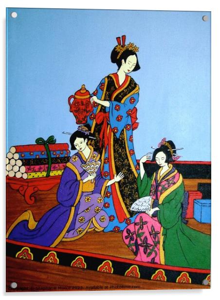 Three geishas Acrylic by Stephanie Moore