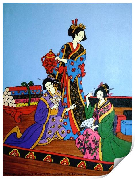 Three geishas Print by Stephanie Moore