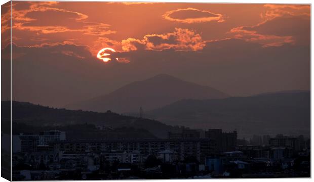 Sunset over Skopje, North Macedonia Canvas Print by Lensw0rld 