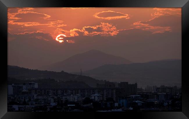 Sunset over Skopje, North Macedonia Framed Print by Lensw0rld 
