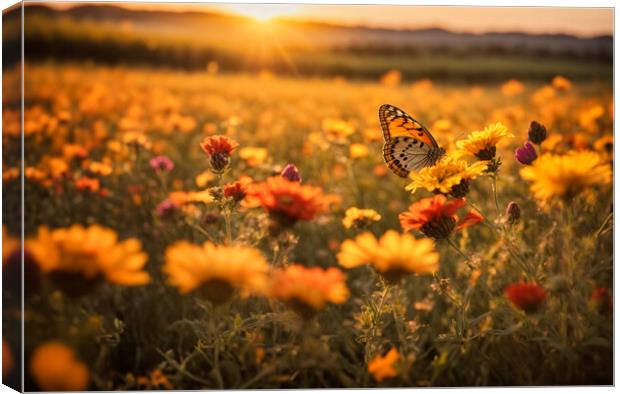 Wildflowers and butterfly at sunset. Canvas Print by Guido Parmiggiani