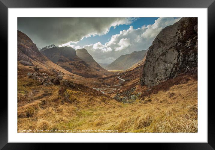 Three Sisters Glencoe-Ralston Cairn  Framed Mounted Print by Janet Marsh  Photography