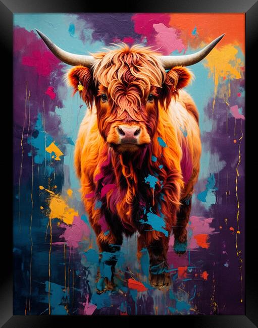 Colorful and artistic portrait of a Highland cow.  Framed Print by Guido Parmiggiani