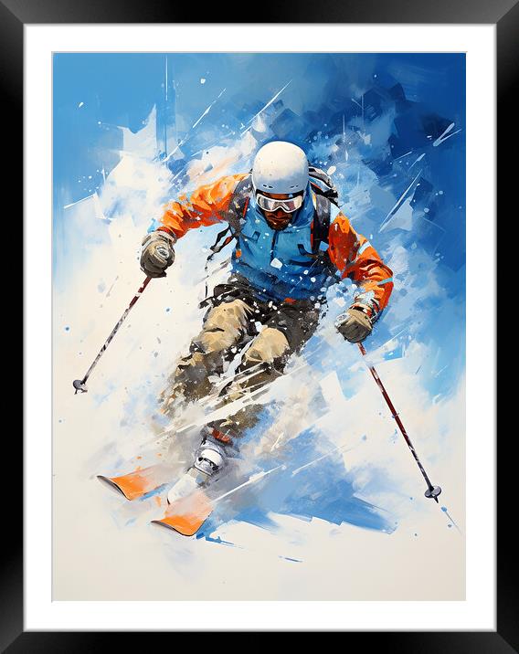 Downhill Skier Framed Mounted Print by Steve Smith