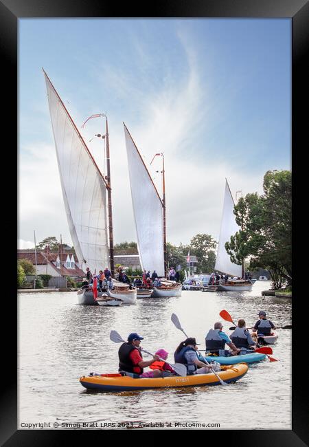 Wherry sail boats and canoes on the Norfolk Broads UK Framed Print by Simon Bratt LRPS