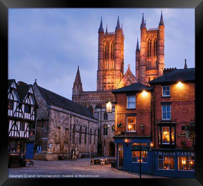 Evening at Lincoln Cathedral Quarter Framed Print by Janet Carmichael