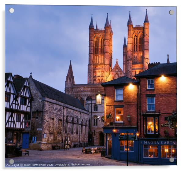 Evening at Lincoln Cathedral Quarter Acrylic by Janet Carmichael