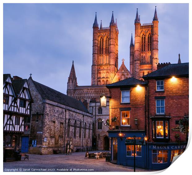 Evening at Lincoln Cathedral Quarter Print by Janet Carmichael