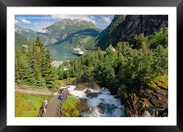 Geiranger Fjord and Waterfall Norway Framed Mounted Print by Pearl Bucknall