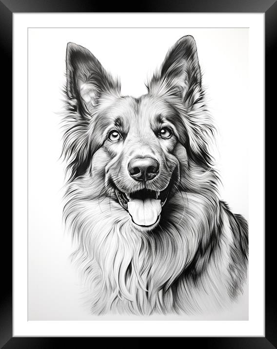 Belgian Sheepdog Pencil Drawing Framed Mounted Print by K9 Art
