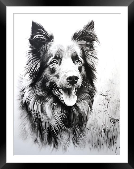 Belgian Sheepdog Pencil Drawing Framed Mounted Print by K9 Art