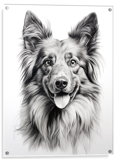 Belgian Sheepdog Pencil Drawing Acrylic by K9 Art