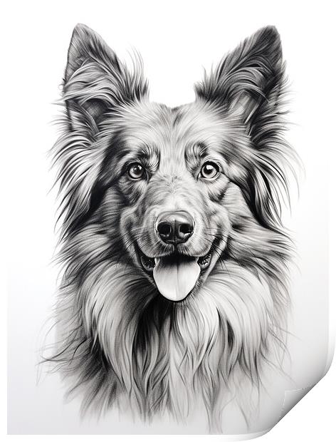 Belgian Sheepdog Pencil Drawing Print by K9 Art