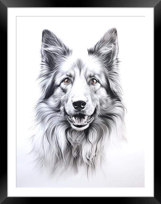 Belgian Tervuren Pencil Drawing Framed Mounted Print by K9 Art