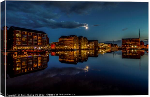 Moonlight Over Gloucester Docks Canvas Print by Russ Summers