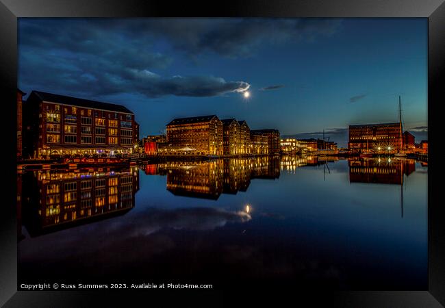 Moonlight Over Gloucester Docks Framed Print by Russ Summers