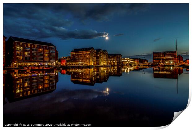 Moonlight Over Gloucester Docks Print by Russ Summers